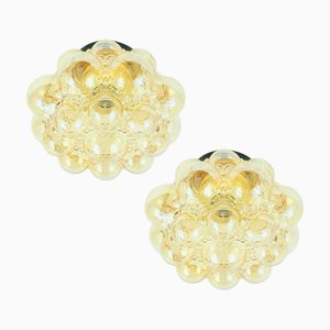 Mid-Century Amber Bubble Glass Ceiling Lights or Flush Mounts by Helena Tynell for Limburg, Germany, 1970s, Set of 2