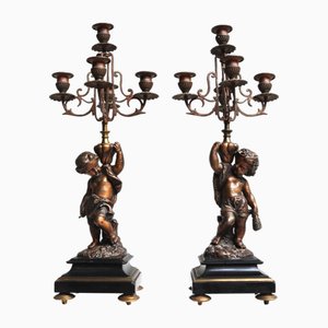 Chandeliers Rococo Antiques en Régule avec Angelots, France, fin du 19ème Siècle, Set de 2