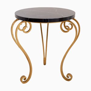 Table d'Appoint Art Déco en Marbre et Fer Doré