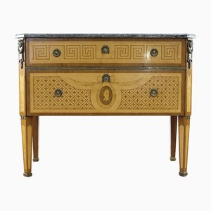 Mid-Century Gustavian Style Dresser with Grey Marble Slab and Brass Details, 1950s