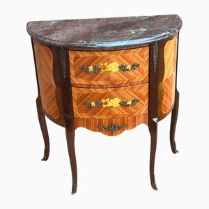 Commode à 2 Tiroirs Style Baroque en Noyer Incrusté avec Plateau en Marbre, 1960s