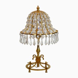 Lampe de Bureau en Laiton et Cristal de Plomb, Suède, 1980s