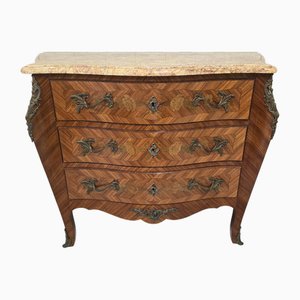 Commode à Tiroirs Louis XV en Marqueterie avec Plateau en Marbre, 1950s