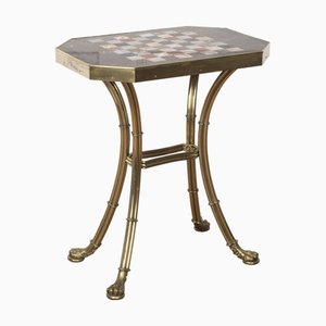 Table d'Appoint d'Échecs Regency en Marbre et Laiton Doré, 1820s