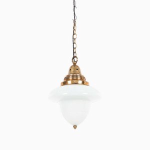 Antique Bencolite Pendant Light in Opaline Glass from Benjamin Electric Manufacturing Company