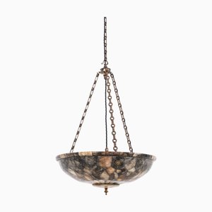 Large Antique Handcrafted Mosaic Alabaster Plafonnier Light, 1890s