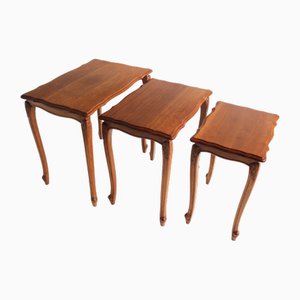 Tables Gigognes Vintage Style Louis XV en Chêne, 1960s, Set de 3