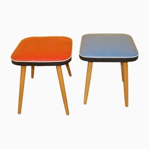 Tabourets Bleu Clair et Bois Rouge, 1950s, Set de 2