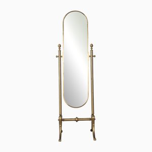 Italian Gilt Brass Floor Mirror, 1950s