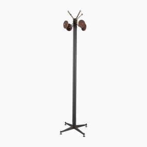 Italian Floor Coat Rack in Black Metal and Wood, 1960s