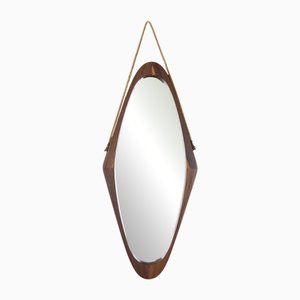 Italian Oval Wall Mirror in Wood, 1960s