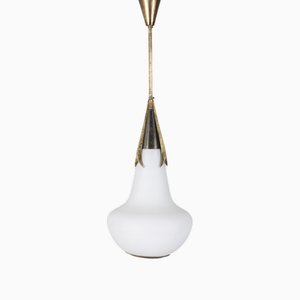 Suspension en Laiton et Verre Opalin de Stilnovo, 1960s