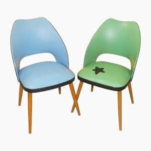 Light Blue and Mint Green Wood Cocktail Chairs, 1960s, Set of 2