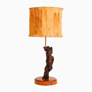 Lampe de Bureau en Bois de Vigne avec Abat-Jour en Feuilles de Maïs, 1950s