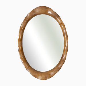 Italian Wall Mirror in Wavy Wood, 1960s