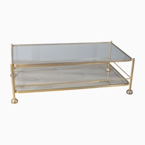 Table Basse Vintage en Métal Doré et Verre par Allegri Parma, 1970s