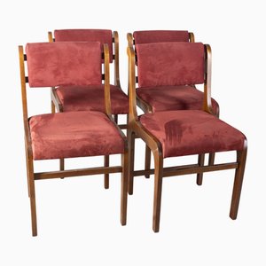 Chaises en Bois et Velours Bourgogne, Italie, 1960s, Set de 4