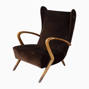 Poltrona in legno e velluto di Paolo Buffa, anni '50