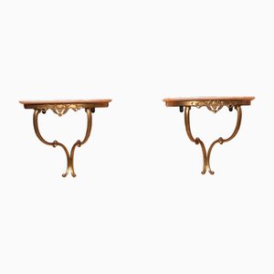 Consolle in ottone e marmo, anni '50, set di 2