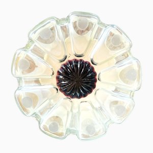 Ceiling Lamp in Frosted Glass Flower with Purple Center, 1970s