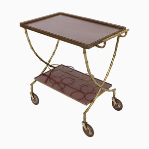 Carrello per bevande in finto bambù e ottone di Maison Baguès, Francia, anni '50