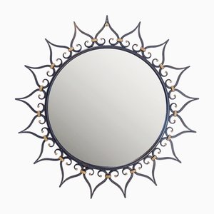 Vintage Sunburst Mirror with Black Ironwork Frame, 1950s