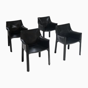 Fauteuils CAB 413 en Cuir Noir par Mario Bellini pour Cassina, Set de 4