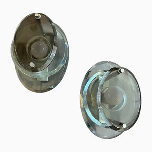 Space Age Heavy Glass and Chromed Metal Oval Wall Sconces from Veca, 1960s, Set of 2