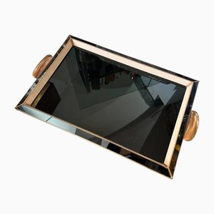 Vintage Art Deco Serviertablett aus Kupfer & Glas, 1930er