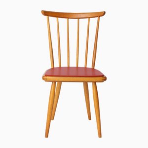 Mid-Century Beech Dining Chair with Red Faux Leather Seat, Germany, 1960s-1970s