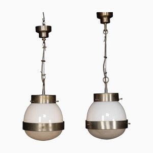 Lampes à Suspension Delta Opaline Vintage par Sergio Mazza pour Artemide, Italie, 1960s, Set de 2