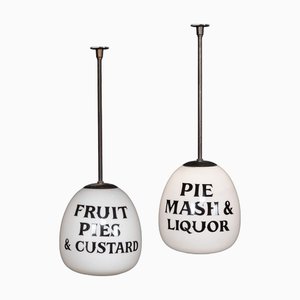 Vintage White Opaline Grocery Pendant Lights, 1920, Set of 2