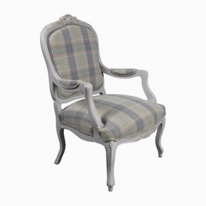 Antique Louis Philippe Armchair with Tartan Upholstery