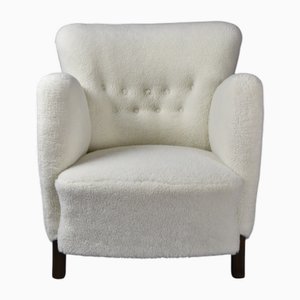 Danish Wingback Armchair in Wool Upholstery, 1940s