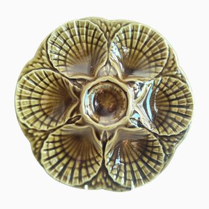 Assiette à Huîtres Vintage en Majolique de Sarreguemines, France, 1950s