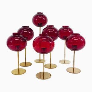 Rosso nr. Portacandele nr. 135 di Hans Agne Jakobsson per Hans-Agne Jakobsson AB Markaryd, Svezia, anni '50-'60, set di 7