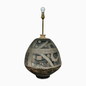 Large Glazed Sgraffito Terracotta Lamp Base, 1900s
