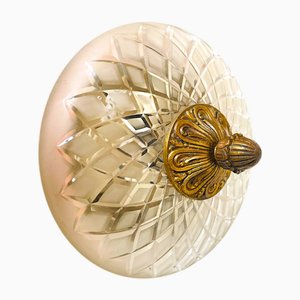 Plafonnier en Verre Orné et Laiton, 1970s