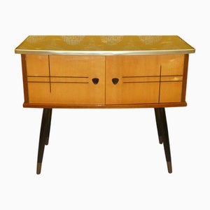 Mini Commode à Tiroirs avec Plateau en Verre et Décor Doré, 1960s