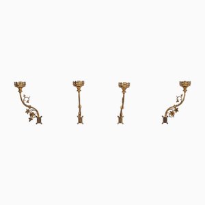 Gothic Revival Gilded Brass Wall Candleholders, 1890s, Set of 4