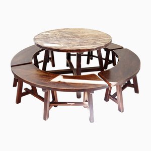 Table Ronde avec Bancs Incurvés par Pierre Chapo, France, 1960s, Set de 5