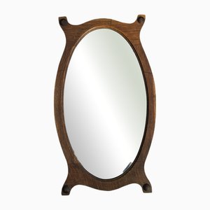 English Arts & Crafts Oval Oak Framed Mercury Mirror, Early 1900s