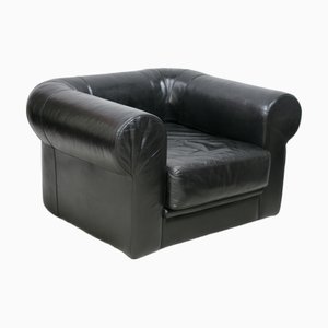 Large Black Leather Armchair from Roche Bobois, France, 1980s