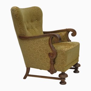 Poltrona vintage in tessuto di lana e quercia, Danimarca, anni '70