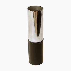 Porte-Parapluie Cylindrique en Acier et Imitation Cuir, 1970s