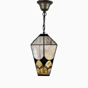 French Outdoor Lantern in Amber Glass, 1950s