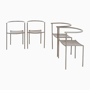 Stackable Chairs in Gray Metal by Philippe Starck for Driade, Set of 4