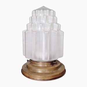 Plafonnier Gratte-ciel Art Déco en Verre Satiné, 1930s