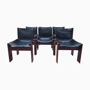 Chaises en Cuir et Hêtre attribuées à Afra & Tobia Scarpa pour Molteni, 1973, Set de 6