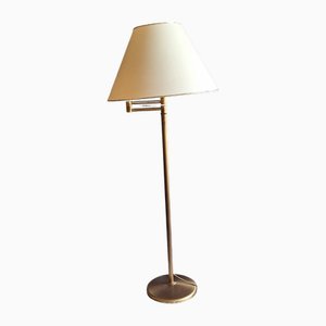 Lampadaire Vintage en Laiton avec Abat-Jour en Tissu Crème et Bras Pivotant, 1980s